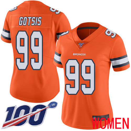Women Denver Broncos #99 Adam Gotsis Limited Orange Rush Vapor Untouchable 100th Season Football NFL Jersey->women nfl jersey->Women Jersey
